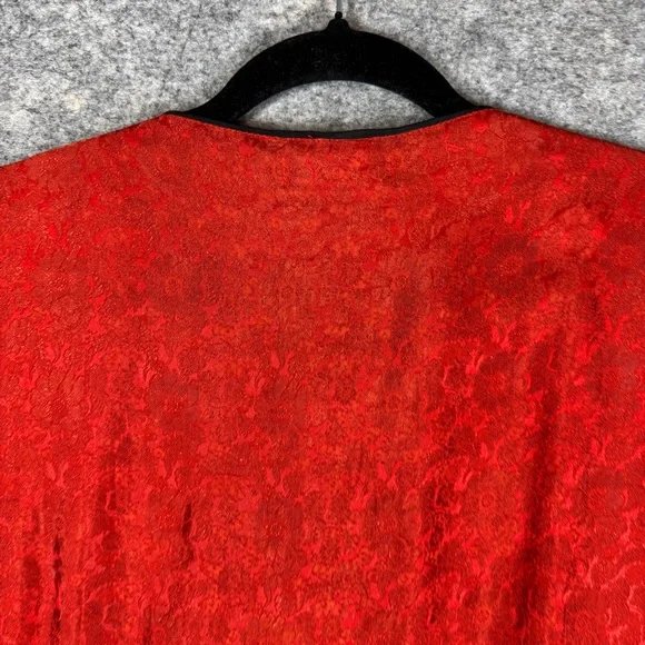 Asian Inspired 100% Silk Red Top Embroidered Hem XXL Festival Lightweight Chic - Picture 9 of 16